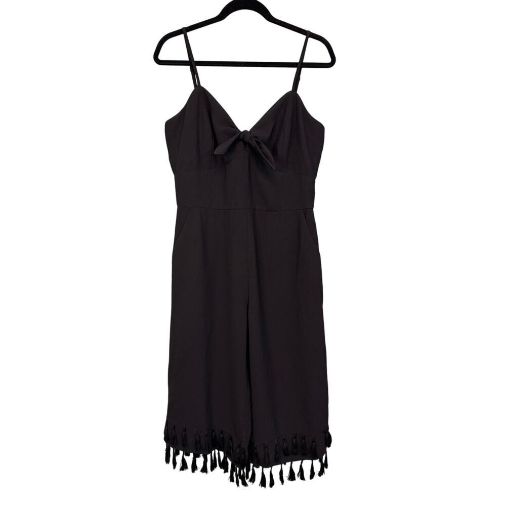 Adelyn Rae Sandy Tie-Front Tassel Culotte Jumpsuit Womens S Black Holiday Party